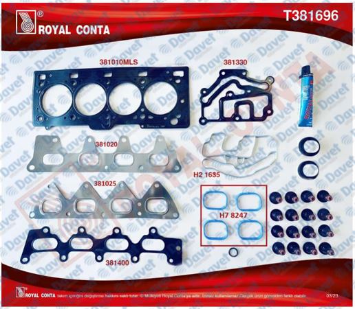 ROYAL T381696 Ust Takim Contasi Skt Keceli Victor Reinz Subap Lastikli Clio-Megnae-Laguna 1.6 16v K4m